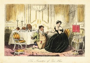 Engelsk herre som frier til en ung dame på en restaurant på et vertshus av John (after) Leech