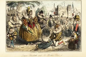 Sir Walter Raleigh legger kappen sin over en sølepytt for dronning Elizabeth I i Greenwich
