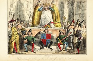 Kroningen av kong Henry IV av England med en enorm krone av John (after) Leech