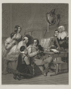 The Family of Cromwell Interceding for The Life of Charles I, trykk laget av Alfred Johannot (mezzotint) av John (after) Sartain