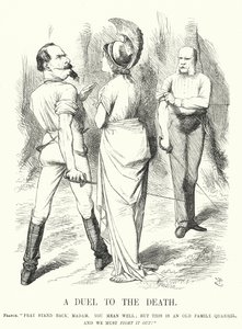 Punch tegneserie: A Duel to the Death - den fransk-prøyssiske krigen (gravering) av John (after) Tenniel