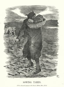 Punch tegneserie: Sowing Tares - frykten for spredningen av sosialisme blant britiske arbeidere (gravering) av John (after) Tenniel