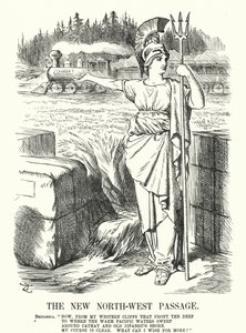 Punch tegneserie: The New North-West Passage - Canadian Pacific Railway (gravering) av John (after) Tenniel