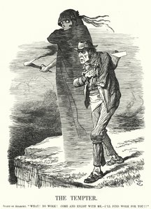Punch tegneserie: The Tempter - anarkismens fristelse for arbeidsledige (gravering) av John (after) Tenniel