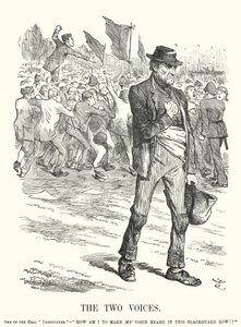 Punch tegneserie: The Two Voices - arbeidsledighet og sosial uro i det viktorianske Storbritannia (gravering) av John (after) Tenniel