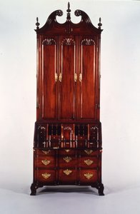 Nicholas Brown Chippendale blokk-og-skall skrivebord og bokhylle, ca. 1760-70 (mahogni) av John (attr. to) Goddard