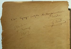 Autografert dedikasjon av Giuseppe Verdi (1813-1901) til Giovanni Boldini (1842-1931) av Walter Charles Mills