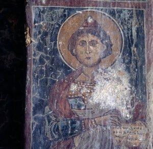 En helgenfigur, freskomaleri i kirken i Kandanos, Kreta, Hellas (bilde) av Walter Charles Mills
