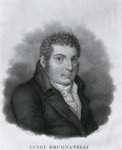 Portrett av Luigi Valentino Brugnatelli (1761-1818), italiensk kjemiker og oppfinner av galvanisering, etsning av Luigi Rados (1773-1840) etter tegning av Roberto Focosi (1806-1862)