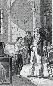 Dauphin Louis Charles og hans omsorgsperson Antoine Simon i Temple-fengselet, gravering av Philippoteaux og Girardet, den franske revolusjonen, Frankrike av Walter Charles Mills