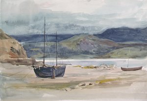Kupert kystscene med båter, 1800-tallet av John Absolon
