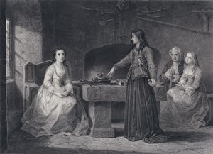 Illustrasjon for The Pirate av Sir Walter Scott (gravering)