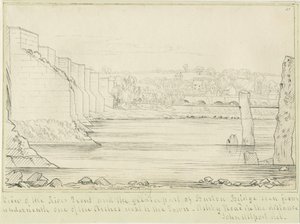 Burton-upon-Trent Bridge and Town: pennetegning, nd [c 1817] (tegning)