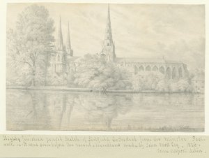 Lichfield Cathedral - South West View: blyanttegning av John Allport