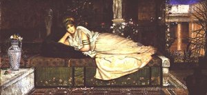 En klassisk dame i et interiør av John Atkinson Grimshaw