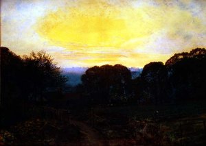 En gartner graver en kållapp ved solnedgang av John Atkinson Grimshaw