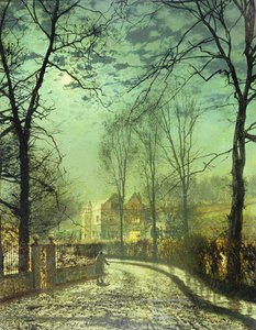 En månebelyst vei, 1800-tallet av John Atkinson Grimshaw