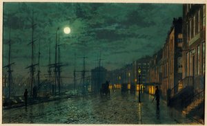 City Docks av Moonlight av John Atkinson Grimshaw