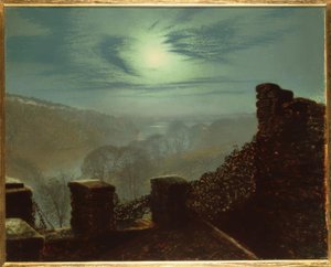 J.A.Grimshaw, Fullmåne bak cirrusskyen fra Roundhay P. av John Atkinson Grimshaw