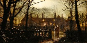 Månebelyst scene med to figurer (olje på panel) av John Atkinson Grimshaw