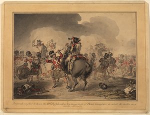 42nd Highlanders at Waterloo, 1815 (penn og blekk wc på papir) av John Augustus Atkinson