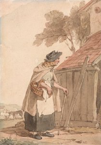 En gammel kvinne som bærer en kurv av John Augustus Atkinson