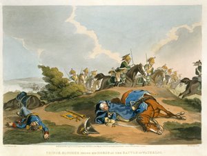 Prince Blucher under his Horse at the Battle of Waterloo, gravert av Matthew Dubourg (fl.1813-20) fra 