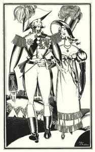 Illustrasjon for Don Juan av Lord Byron: Medaljer, rangering, bånd, blonder, broderi, scarlet (litho) av John Austen