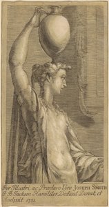 Kvinne som står og holder en krukke på hodet av John Baptist Jackson, after Parmigianino