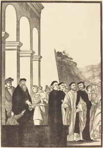 Presentasjon av jomfruen i tempelet [venstre plate] av John Baptist Jackson after Titian