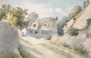 Hytter i en landsbygate, 1700-tallet