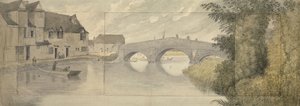 Hythe Bridge, Oxford, 1789 (akvarell over grafitt på tre papirark limt på et større ark) av John Baptist Malchair