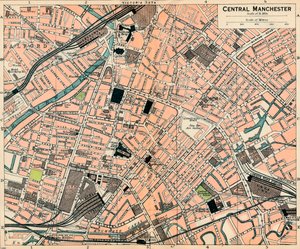Manchester sentrum, 1900-tallet av John Bartholomew