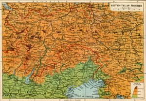Kart over den østerriksk-italienske grensen, første verdenskrig, c1920.