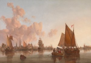 Seilbåter og lektere på en nederlandsk(?) elvemunning av John Berney Crome