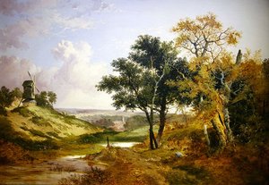 Landskap med vindmølle (olje på lerret)