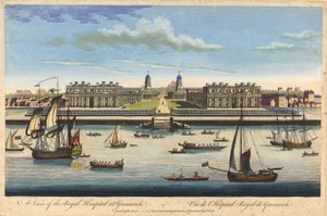 Utsikt over Royal Hospital i Greenwich, ca. 1770 (farget etsing)