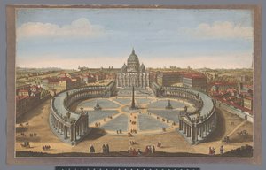 Utsikt over Petersplassen og Peterskirken i Vatikanstaten St. Peters kirke i Roma (tittel på objekt)