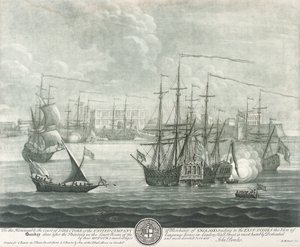Utsikt over Bombay (India), dedikert til direktøren for British East India Company. Gravering av John Bowles () 