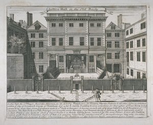 Utsikt over Justice Hall, Old Bailey, ca. 1740