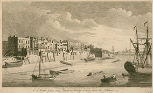 En utsikt tatt nær Limehouse Bridge og ser nedover Themsen av John Boydell