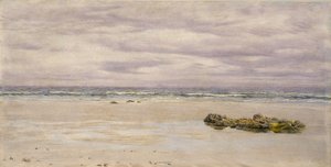 Kennack Sands, Cornwall, ved lavvann, 1877 (olje om bord, montert som en tegning) av John Brett
