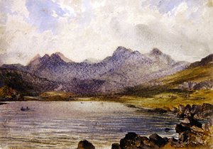 Nær Llyn Crafrant, Wales (akvarell på papir) av John Brett