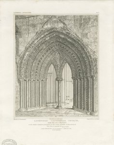 Lichfield Cathedral - North Transept Doorway: gravering, nd [c 1820] (trykk) av John Britton