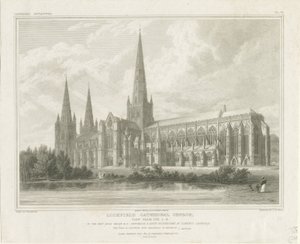 Lichfield Cathedral - South East View: gravering, nd [?1819] (trykk) av John Britton