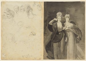 Sketches of Heads verso, venstre, Two Women verso, høyre, ca. 1770-1775.