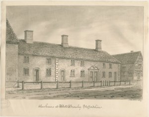 Abbots Bromley Almshouses: sepia-tegning av John Buckler
