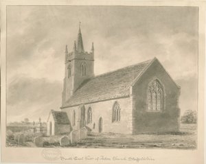 Acton Trussell Church: sepia-tegning, 1841 av John Buckler