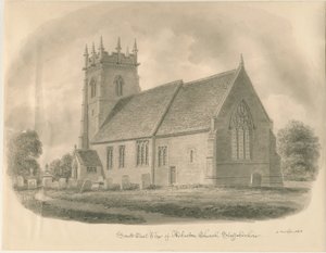Adbaston Church: sepia-tegning, 1843 av John Buckler