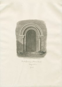 Alrewas kirke - North Doorway: sepia-tegning av John Buckler
